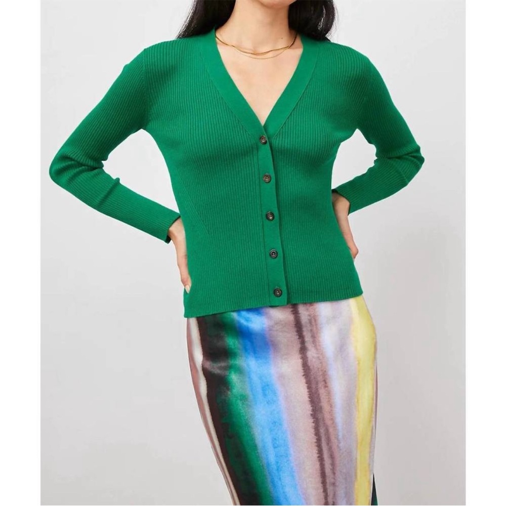 Rails Beau Cardigan in Kelly Green Cotton Silk Fitted V-Neck Button Down S